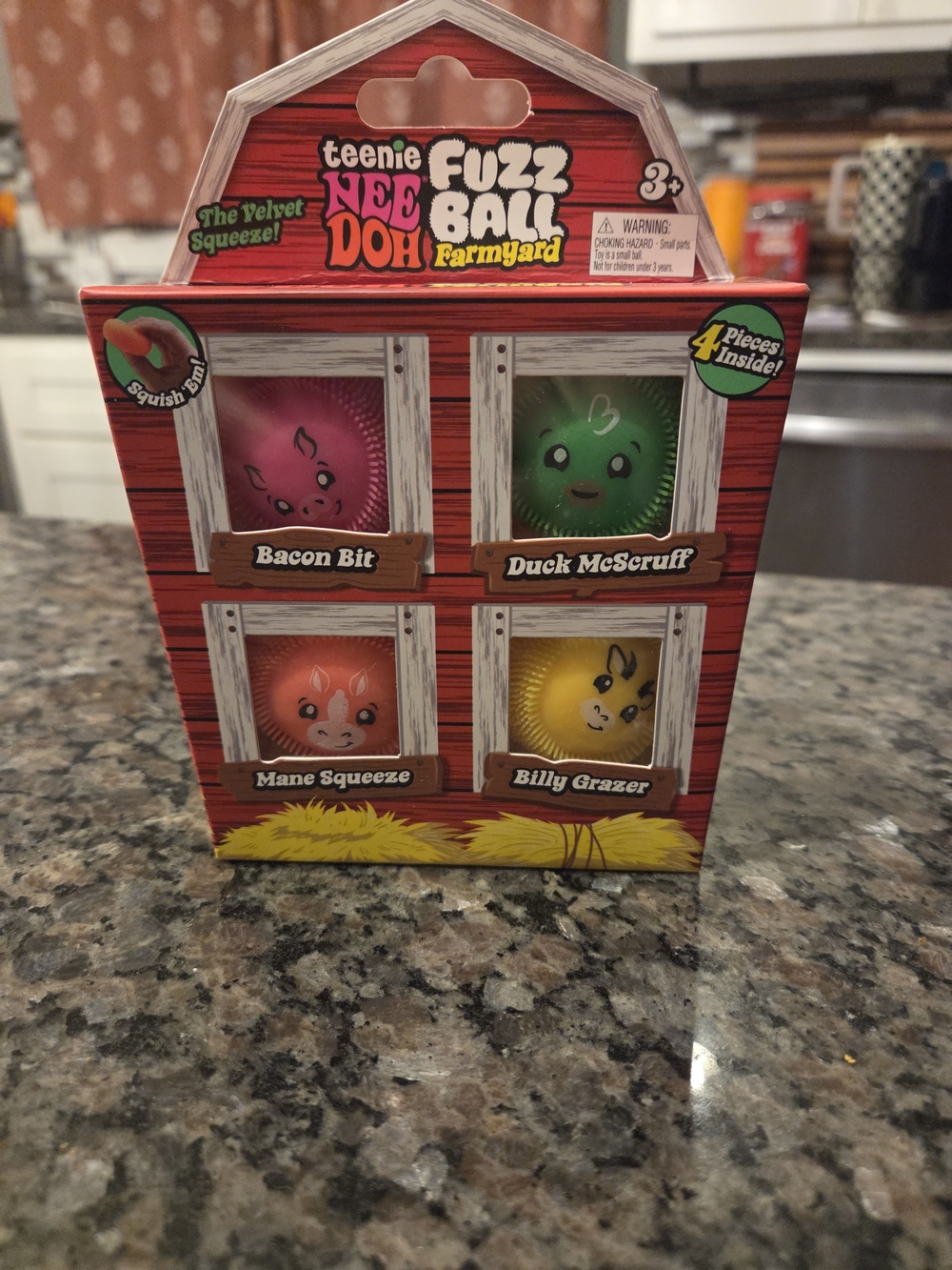 Teenie Nee Doh Fuzz Ball Farmyard 4-Pack - Pink, Green, Orange, Yellow